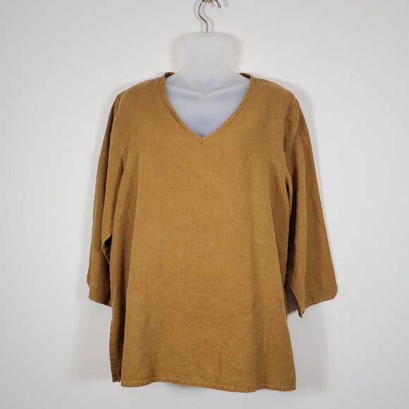 Flax Tops - FLAX Ginger Linen V-Neck Tunic M NWOT
